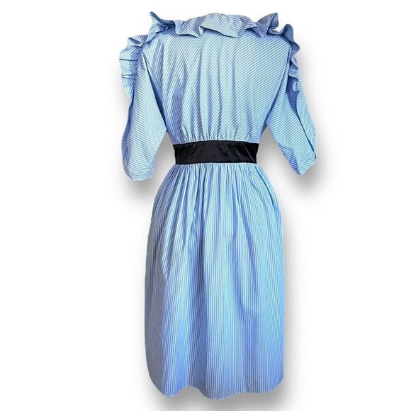 Manoush Womens Dress Sz 42 US 10 Blue White Stripe Ruffle Sleeve Plunge Neckline - Picture 8 of 11